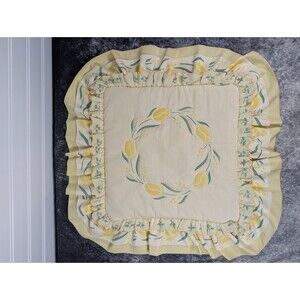 Vtg Hand Quilted 12"  Yellow Tulip Pillow Case Cottagecore Grannycore ShabbyChic